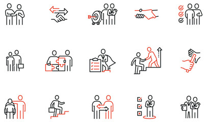 Vector set of linear icons to career progress, company organization and business succession. Mono line pictograms and infographics design elements - part 2