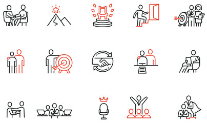 Vector Set of linear icons to career progress, company organization and business succession. Mono line pictograms and infographics design elements - part 3 - obrazy, fototapety, plakaty