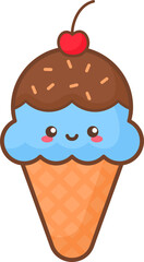 Kawaii Ice cream cone cartoon character flat design