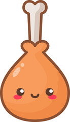 Kawaii chicken drumstick cartoon character flat design