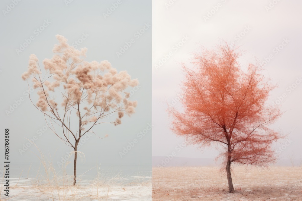 Poster two pictures of a tree in the middle of the day and a picture of a tree in the middle of the day in 