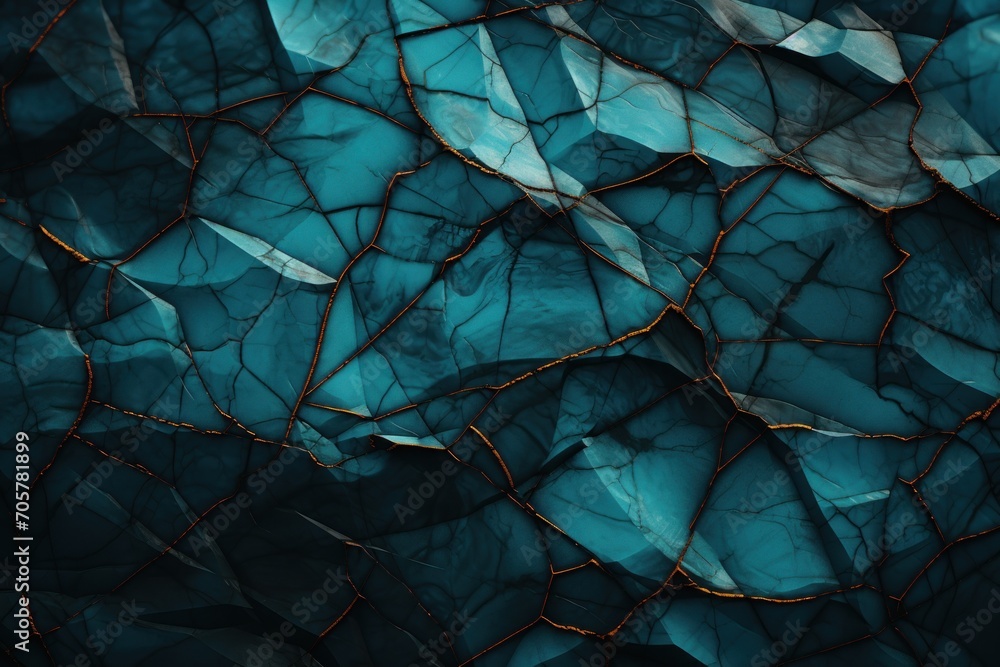 Poster a close up of a textured surface with a blue and gold pattern on the top and bottom of the image and