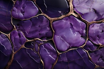  a close up of a purple stone wall with a tree branch sticking out of it's center and a black hole in the middle of the middle of the wall.