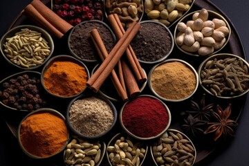 Variety of Indian chai spices. Top view