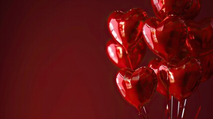 Red heart shaped balloons on stylish background. Valentine's Day concept