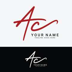 A, C, AC Initial handwriting or handwritten letter logo for identity. Logo with signature, wedding, fashion, floral, botanical and hand drawn in style
