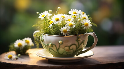 Obraz na płótnie Canvas cup of tea with chamomile flowers