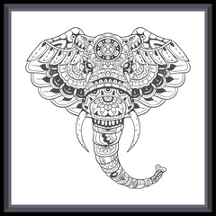 Elephant head mandala arts isolated on white background.