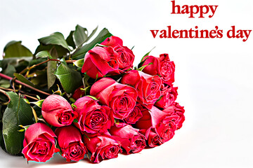 Happy Valentine´s day, bouquet of red roses on white