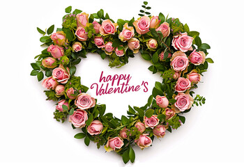 Happy Valentine´s day, heart made of pink roses on white