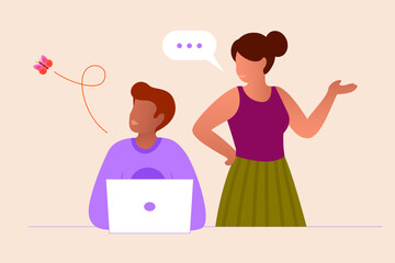 Illustration vectorielle de deux personnes travaillant sur un ordinateur