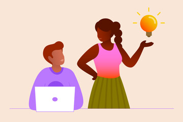 Illustration vectorielle de deux personnes travaillant et trouvant la bonne idéee