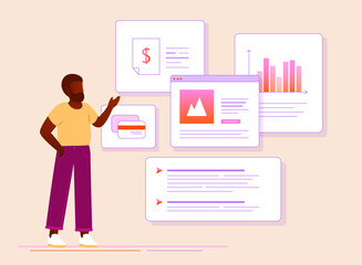 Illustration vectorielle d'un homme faisant une présentation pour le travail
