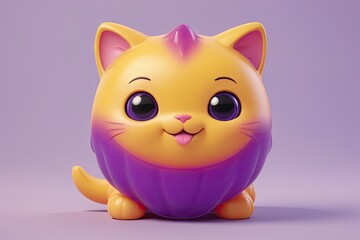 Adorable yellow purple color cat in a fun jellybean style, radiating charm and playfulness.