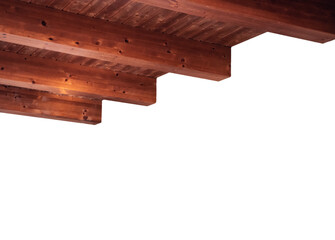 Wooden ceiling detail in a building on white background. Interior wooden ceiling png photo.
