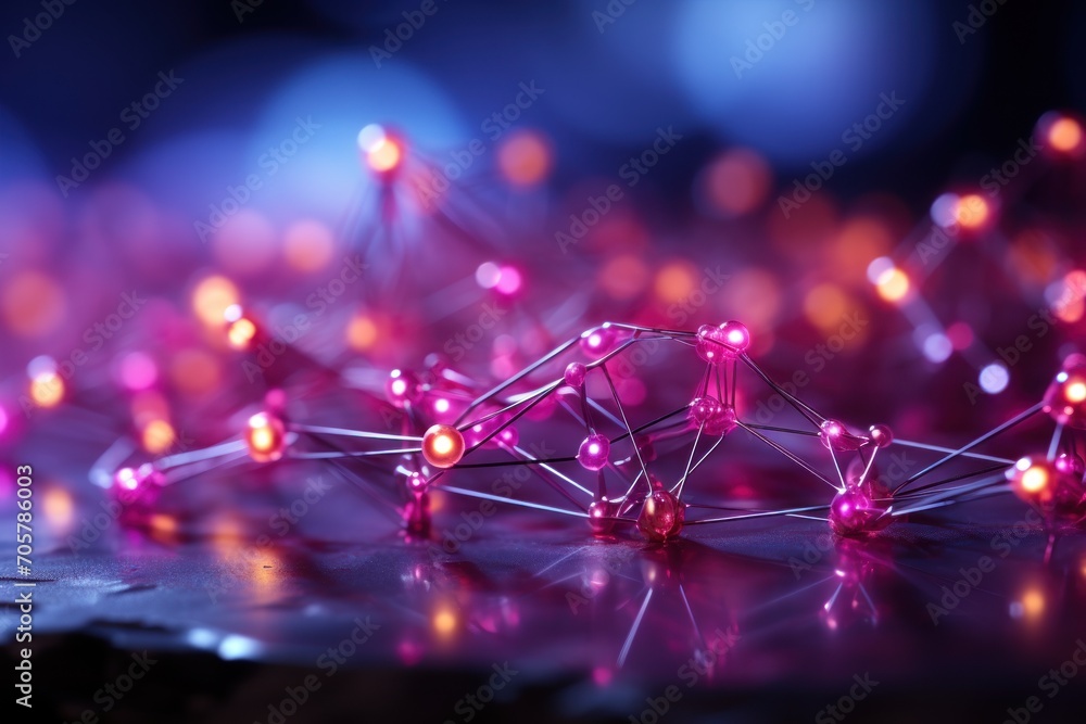 Poster a close up of a string of lights on a surface with a blurry image of the string of lights on the sur
