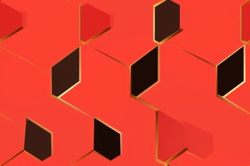  a red background with black squares and a gold rectangle on the bottom of the image and a black rectangle on the top of the rectangle on the bottom of the image.