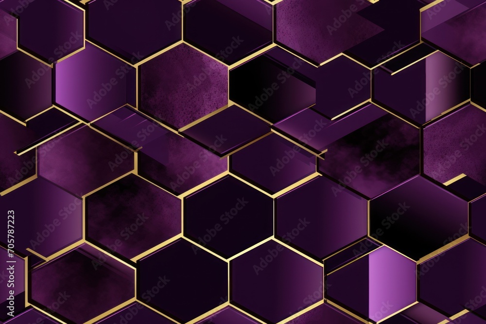 Poster a purple and gold hexagonal wallpaper with a lot of hexagonal cubes on top of each other in the cent