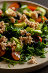 Mediterranean Salad with Tuna Fish, Avocado, and Arugula - Healthy Eating for Weight Loss