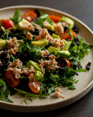 Mediterranean Salad with Tuna Fish, Avocado, and Arugula - Healthy Eating for Weight Loss