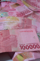 Indonesian rupiah banknotes series with the value of one hundred thousand rupiah IDR 100,000 issued...