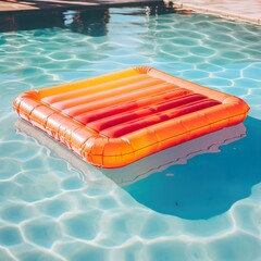 Eine bunte Luftmatratze schwimmt in einem Pool