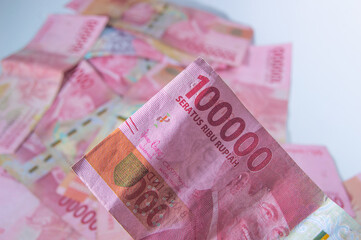 Indonesian rupiah banknotes series with the value of one hundred thousand rupiah IDR 100,000 issued...