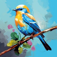 Cute small bird watercolor oil painting wall image Ai generated art