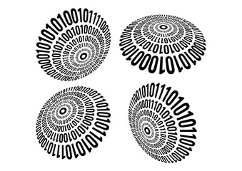 perspective rounded zero and one numerals. circle of zero and one numbers. digital circular numbers