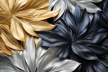  a close up of a bunch of flowers with gold, silver, and black flowers in the middle of the picture and the bottom half of the flowers in the middle of the picture.