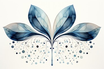  a painting of a blue and white flower with bubbles of water on the bottom of the petals and the petals on the bottom of the petals are blue and the petals.