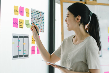 Creative professional planning app development with sticky notes.