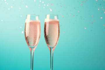  two glasses of champagne on a table with confetti on the side of the glasses and confetti on the side of the glasses with confetti on the side.