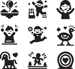 Set of silhouettes kids baby children editable vector icon in various poses