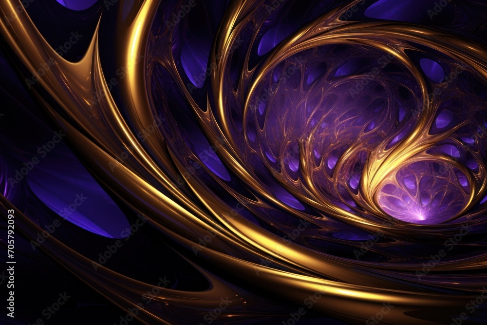 Poster a close up of a purple and gold wallpaper with a spiral design on the bottom of the image and the bo