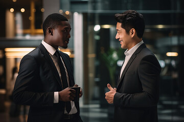 horizontal image of two businessman talking to each other at the office AI generated