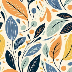 Abstract Flower Art Seamless Pattern, A Colorful Pattern Of Leaves