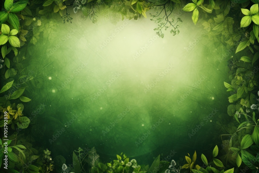 Aufkleber a green background with lots of leaves and a light at the end of the frame in the center of the pict