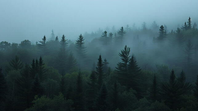 landscape, autumn forest in fog - photo ad