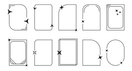11 set of Set of abstract aesthetic y2k geometric elements and wireframe shapes. Black and white retro line design elements. Vector illustration for social networks or posters.123