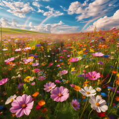 Rainbow Over Blossoming Meadow