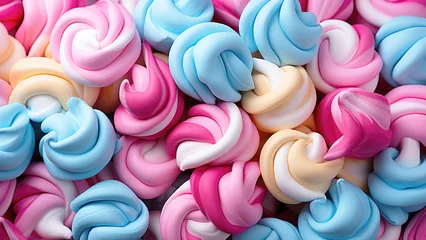 Poster Restaurant Close-up of bright colors twisted marshmallow, food background.  © Katerina Bond