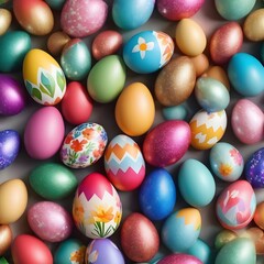 Fototapeta na wymiar Colorfull easter eggs with flowers decoration transparent background 