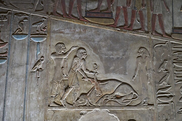 King Seti tomb at the Valley of Kings .Luxor . Egypt. Hieroglyphics in King Seti tomb.wall reliefs...