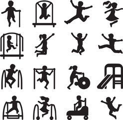 Set of silhouettes kids baby children editable vector icon in various poses