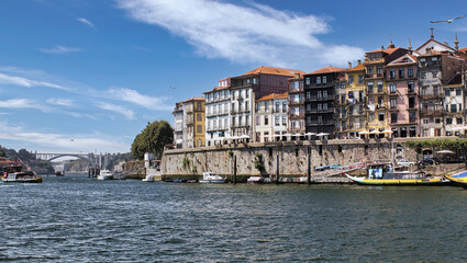 An Overview of the city of Porto, Portugal, from the Douro River. The city is located on the left bank of the river