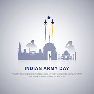 India Army Day poster design | soldier, silhouette. flag, of India. Patriotic Vector, illustration | Indian army day post | 15 January | social media, post, advertising, 
