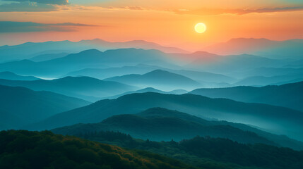 Obraz premium Misty mountains in the morning, horizontal landscape. Landing page, background, banner