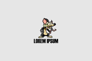 Rat with treasure Cartoon character vector logo template