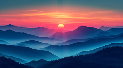 Obraz premium Misty mountains in the morning, horizontal landscape. Landing page, background, banner